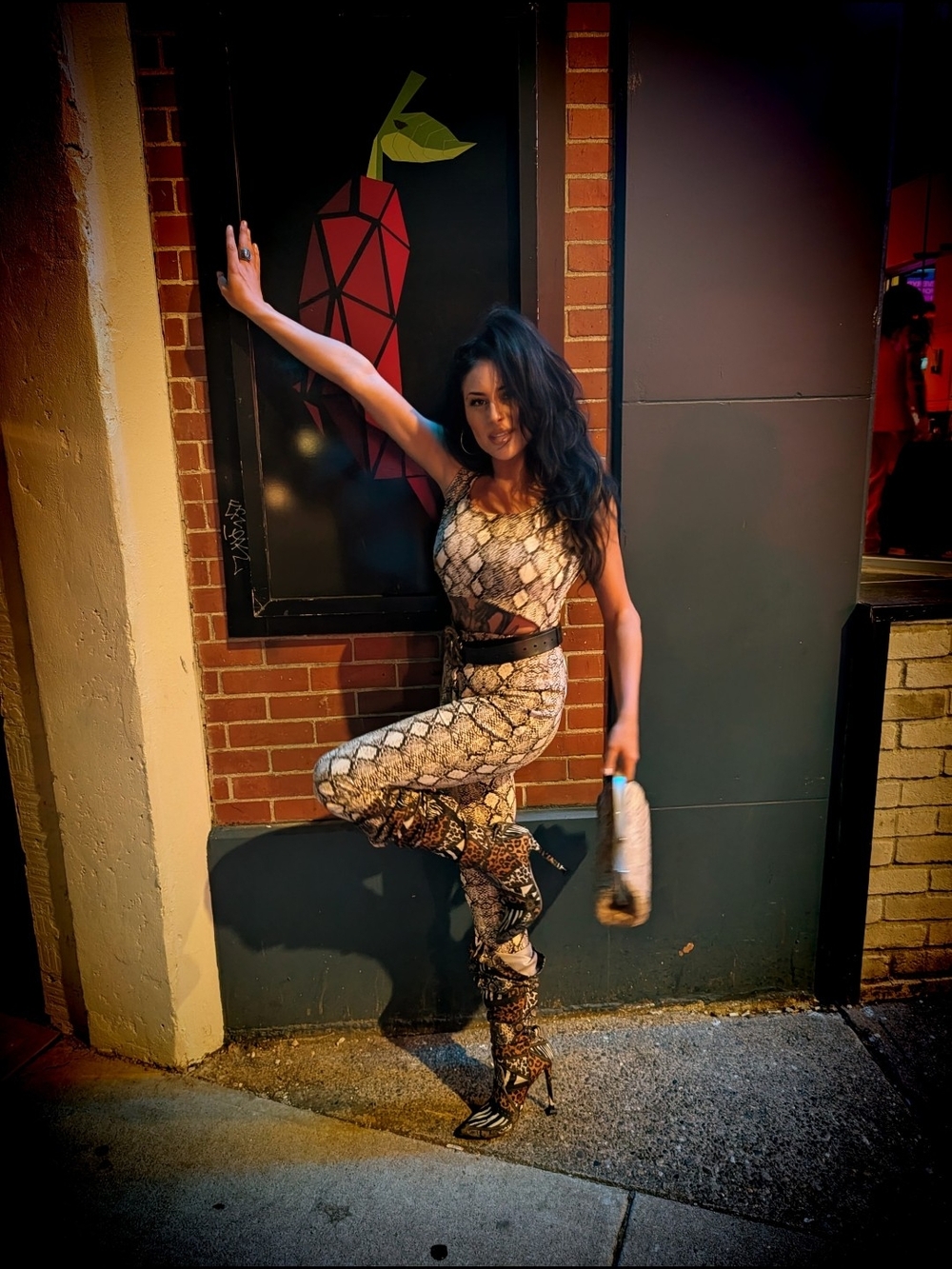 Snake-Print Women’s Jumpsuit with Cutout Waist